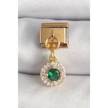 316l Çelik Gold Renk Sallantı Yeşil Zirkon Taşlı Nomination Charm Renkli
