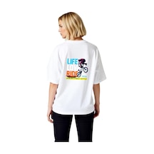 Paybuy Kadın Oversize Tişört Bmx Freestyle Urban Street Style Baskılı Ra Beyaz