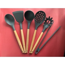 Bambu Saplı Silikon Servis Seti 6lı Gri Kepçekşıkkvgirsptulamşa