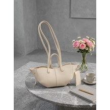 Housebags Valentina Kadın Fermuarlı + Cüzdan Charm El Ve Omuz Çantası Bej