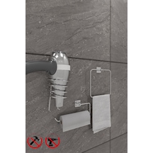 Alper Banyo Scilla Kare Krom Yapışkanlı 3'lü Set - Kare Havluluk Solo Havluluk Kare Fön Makinesi Askısı Krom