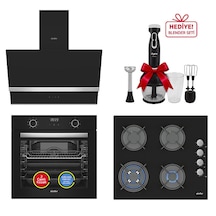 Simfer 0+9 Fonksiyon Airfry Dijital 3'lü Ankastre Set 8215 Fırın + 3508 Ocak + 8738 Davlumbaz Siyah