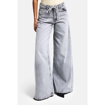 Itsbasic Kadın Gri 4s5-12 Palazzo Fit Bağcıklı %100 Koton Denim Jean