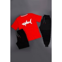 Uyguntarz Unisex 3'lü Tshirt Short Eşofman Altı Takım Kırmızı