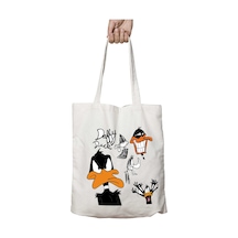 Art Hediye Looney Tunes Daffy Duck İki Taraf Kalıcı Yıkanabilir Okul Plaj Omuz Bez Çanta Çok Renkli