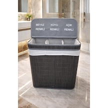 Lüks Bambu 3 Bölmeli Çamaşır Kirli Sepeti 52x32x60cm Büyük Boy 100 Lt Antrasit Çok Renkli