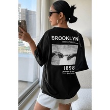 Unisex 1898 Brooklyn Baskılı Tasarım Tshirt SIYAH