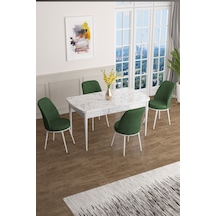 Canisa Concept Han Serisi 70x114 Açılabilir Mdf Mutfak Masa Takımı Beyaz Mermer Desen Masa 4 Haki Yeşil Sandalye Masa Beyaz Mermer Desenli Sandalyeler Haki Yeşili