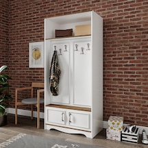 Stella 4 Kapaklı 6 Askılı 5 Bölmeli Country Vestiyer, Portmanto Beyaz-ceviz- Tamamı Mdf Beyaz - Ceviz