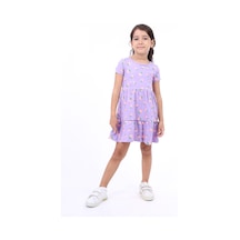 Toontoy Kız Çocuk Bisiklet Yaka Komple Çilek Baskılı Elbise Lila