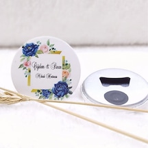 Açacak Magnet Nikah Şekeri Mavi Çiçek Uv Baskılı(30 Adet)