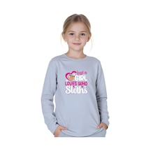 Fyk Kids Kiz Çocuk Just A Gril Yazi Baskili Yuvarlak Yaka Sweatshirt Gri