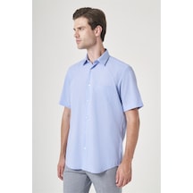 İmza Mavi Sert Yaka Kısa Kol Cepli Comfort Fit Pamuklu Gömlek 1004260180 Mexican Mavi