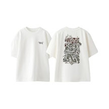 Thewert Opet Baltalı Viking Tasarım Sırt Baskılı Pamuk Beyaz Oversize T-shirt