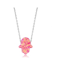 Gümüş Pembe Opal Fatma Eli Bayan Kolye Sl1749 Gümüş