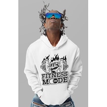 Sevbano Fitness Mode On Bodybuilding Gym Baskılı Unisex Oversize Sporcu H beyaz