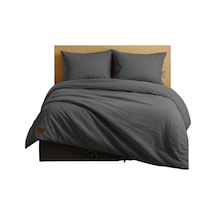 %100 Pamuk 140x200 Cm +37 Cm Yüksekliğe Uygun Lastikli Çarşaflı Çift Kişilik Nevresim Takımı Antrasit