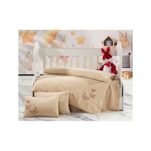 Kelebek Nakış İşlemeli Natural Keten Fırfırlı Bebek Nevresim Takımı Bej - 786785424 Bej