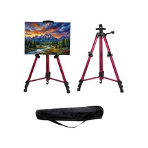 Temel Katlanabilir Alüminyum Tripod Şövale - Kollu Yükseklik Ayarlı, Su Terazili, Pembe
