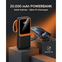 Dahili Çoklu Kablolu 20000 Mah Powerbank Dijital Pil Göstergeli Telefon Şarj Cihazı