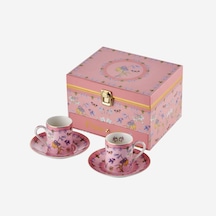 Pembe Porselen Müzik Kutulu Kahve Fincan Seti 120 Ml