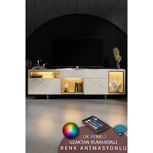 Norm Gold Demir Ayaklı Rgb Led Işık Sistemli Traverten Tv Ünitesi Tv Sehpası Traverten - Altın