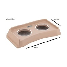 İkili Mama Ve Su Kabı Krem 2 X 300 Ml Kristal Cam Hazneli