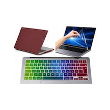 Arabulalaca Apple Uyumlu MacBook Air 13 Inç A2337 A2179 M1 Işlemçi Kılıf Hardcase Kapak + Klavye Koruyucu +ekran Koruyucu 3 Lü Set.. Logo Bordo