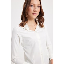 Tudors Kadın Slim Fit Dar Kesim Klasik Yaka Uzun Kollu Ekru Gömlek-40357 Ekru