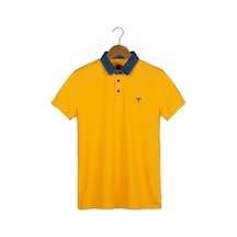 Erkek Hardal Yakası Kot Detaylı Polo Yaka T-shirt Hardal1