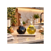 Mermer Standlı Borosilikat Cam 900 Ml Yağdanlık Set Damlatmaz 3 Lü Yağlık Set Ayçiçek Yağı Zeytinyağı Şişesi Bej Bej