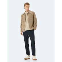 Koton Katlamalı Paça Viskon Karışımlı Düğmeli Beli Bağcıklı Slim Fit Pantolon Lacivert 5sam40034hw Lacivert