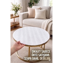 Dekoratif Yuvarlak Beyaz Sehpa Masa Örtüsü Pvc, Dantel Desen, Paralel Çizgili