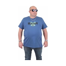 Starbattal Erkek Büyük Beden Sıfır Yaka Tişört Be Happy 24131 Indıgo-Indıgo İndigo