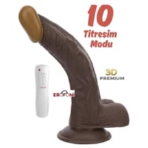 Erofoni Ultra Süper Realistik 22 Cm Vantuzlu 10 Mod Titreşimli Su Geçirmez 3d Siyah Zenci Dildo Vibratör Penis