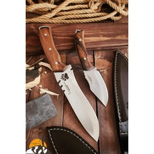 Outdoor Piknik Bıçak 2 Li Set Kamp Bıçağı Çakısı Şef Bıçağı Kılıflı El Yapımı Ceviz Ağacı Sap Diğer