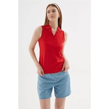 Fashion Friends Polo V Yaka Kırmızı Kadın Kolsuz T-shirt 26y0516k1
