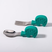 Unirice Bebek Yeme Kısa Saplı Çocuk Paslanmaz Çelik Çatal Kaşık Yeşil