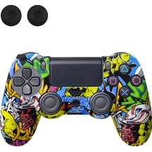 Sony Playstation 4 Pro / Ps4 Slim / Playstation 4 Oyun Denetleyicisi İçin Data Frog Silikon Kapak Graffiti Koruyucu Kılıf - Kafatası Graffiti