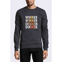 Pubg Wınner Kadın Baskılı Füme Antrasit Erkek Örme Sweatshirt
