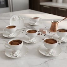 Acar Felicity 12 Parça 6 Kişilik Kahve Fincan Takımı Beyaz 08203 Beyaz