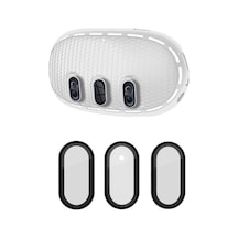 Meta Quest 3 İçin Silikon Kılıf + Titanyum Alaşımlı Temperli Cam Lens Filmi Vr Kulaklık Aksesuarları - Açık Gri / Siyah