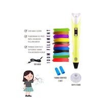 Sarı 3D Kalem 3D Pen Yazıcı Kalem – 20 Adet 5 Metrelik PLA Filament (Toplam 100M) + USB Kablo