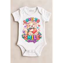 Babylimon Love To Smıle Always Beyaz Kısa Kollu Çıtçıtlı Bebek Zıbını Beyaz - 930083968 Beyaz