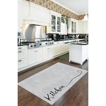 Gri Kaymaz Tabanlı Kitchen Yazılı Mutfak Halısı Yolluk Vh086n11