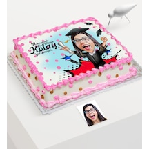 Kişiye Özel Bayan Mezun Karikatür Baskılı Yaş Pasta Için Yenilebi