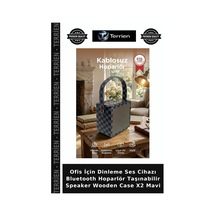 Ofis İçin Dinleme Ses Cihazı Bluetooth Hoparlör Taşınabilir Speaker Wooden Case X2 Mavi