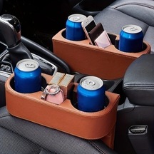 Dashanshop Siyah Araç Kupası Tutucu Düzenleyici - Yapay Deri Çok Bölmeli Su Şişesi Atıştırmalık Saklama