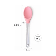 Silikon Kaşık, Mutfak Kullanımı İçin Şeffaf Saplı, Isıya Dayanıklı, Askılı Tasarım 2, Pembe