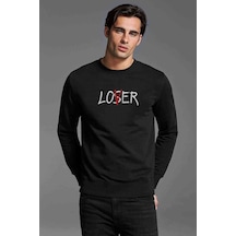 Loser Lover Baskılı Siyah Erkek Örme Sweatshirt